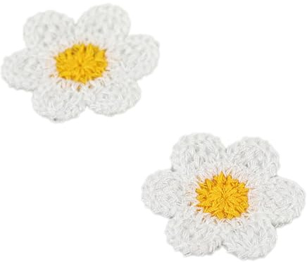 Whakano 10 Stück Boho Strick Blumen Patches Nähen Aufnäher,3,5cm,Applikationen Zum Nähen Patches Sticker,Bestickte Patches Sticker,Applikation für DIY Kleidung Jeans T-Shirt Jacken Tasche,Weiß