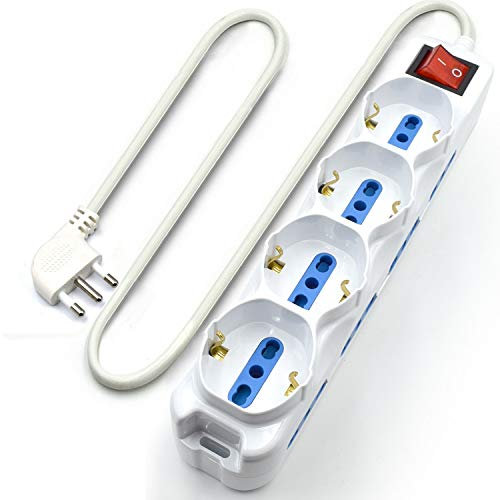 Multipresa a 12 Posti, Ciabatta Elettrica con 12 Prese (4 Schuko/Tedesche + 8 Italiane 10A/16A) - Spina Italiana 16A - Potenza 250V/2500W - Cavo da 1,5 Metri, Prese Angolate a 45°