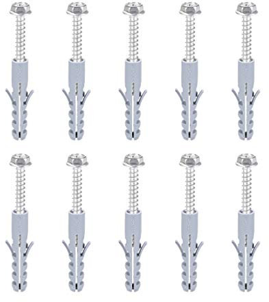 ancoraggio di espansione in plastica, 10 pz 10mm x 50mm Bulloni di Ancoraggio in Plastica Tubo di Espansione Colonna Tassello da Muro in Cemento Telaio Fissaggi Tubo con Viti Grigio