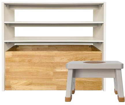 Hevea Bücherkiste Kinder aus Gummibaumholz und rutschfest Hocker Kinder - Anpassbarer Kinder-Organizer mit Einfacher Mobilität – Dänisches Design (Warmes Grau)