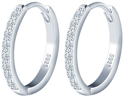 MOOFUN Ohrringe Silber 925 Creolen Mittelgroß 12mm Ohrring Solide Damen Ohrringe Klein Zirkonia Ohringe Ohrschmuck für Mama Freundin Teenager Mädchen Schwester Frauen Geschenk Geburtstagsgeschenk