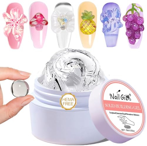 NAILGIL 3D Gel for Nail Art Hema Free, Clear Solid Builder Sculpting Gel | Non-Sticky Hand for Extension Building Carving Modeling Gel Sock Off Salon Home DIY-15g