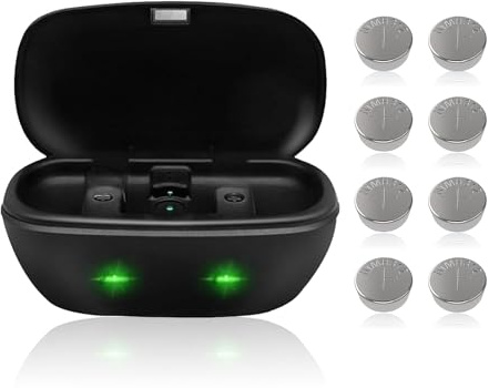 Wokyo 312 baterías de audífonos recargables y cargador, cargador de audífonos para 312 amplificadores de audífonos cargador de batería con 8 baterías recargables de 312 botones