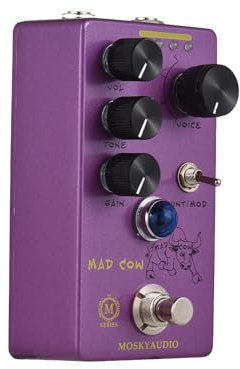 SHUAIGUO MAD COW Guitar Distortion Effects Pedal GAIN/VOL/TONE/VINT/MOD/4-Mode Knob DC 9V 6.35mm Input/Output Interface Electric Guitar Distortion Effector with True Bypass