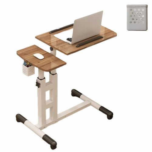 Generisch Laptoptisch Höhenverstellbar, Mobiler Betttisch auf Rollen, 360° Schwenkbar und 180° Neigbar Schreibtisch(Brown)