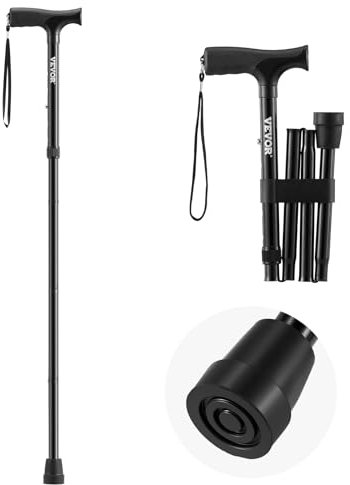 VEVOR Walking Cane for Man Woman, Folding Walking Stick with 5-Level Adjustable Height & Anti-Slip Rubber Tip, Lightweight and Portable Aluminum Mobility Walking Aid for Seniors Adults, 220LBS Loading