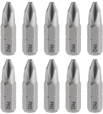 sourcing map 10pcs PH2 Phillips Screwdriver Bit 1/4 Hex Shank 25mm/1 Length Magnetic Cross Head S2 Steel Screw Driver Bit