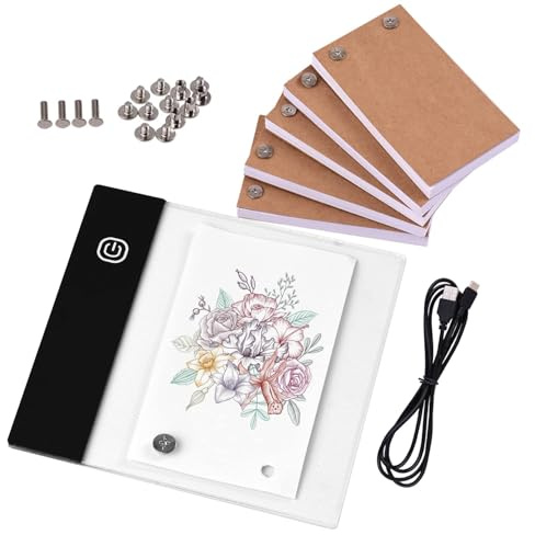 flipbook kit Mini LED Leuchttisch mit 5 Flipbooks, USB-betriebene Zeichenplatte für Animation, ideal für Künstler, Designer, Kinder