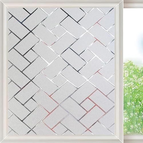 Frosted Window Film Self Adhesive 65 x 100 cm Frosted Window Sticker Non-Adhesive Static Clings, No Glue Anti UV Sun Block, Reusable for Home Office, Trellis