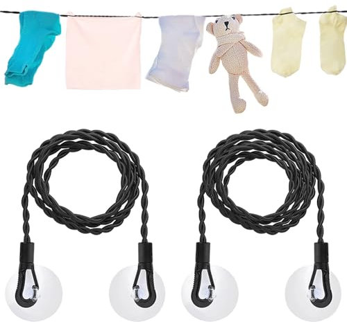 TRKETK 2 Pezzi Portatile Elastico Clothesline, Allungabile da Viaggio per Abiti, con Ganci e Ventosa Accessori da Appendere Gancio Antivento per il Campeggio All'Aperto, Essiccazione del Bucato