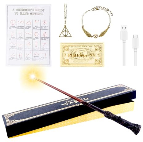 Aitsite Magic Wands, 35CM Wizard Wands Glow, USB Charging Light Up wand, Magic Wand in Gift Box with Spell Card, Station Ticket and Necklace Bracelet Official Wizarding Wand
