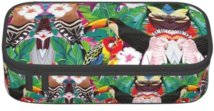 ASFgda Large Capacity Durable Tropical Birds and Plant Leaf Printed Pencil Case,Portable Cosmetic Bag,Office Stationery Storage Bag.