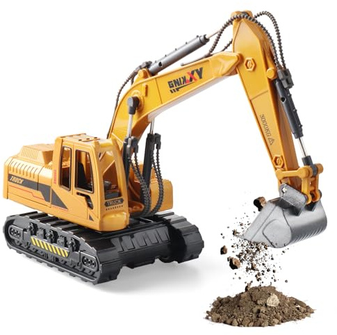 victob Metal ABS Excavator Toy, Diecast Manual Construction Vehicles Digger Truck Model Toys for Boys Kids Ages 3-5 4-7 8-12 Christmas Birthday Gifts