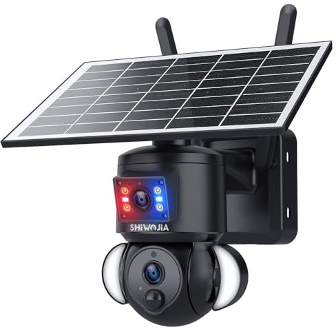 SHIWOJIA 4G LTE Cámara solar de doble lente con tarjeta SIM 12000mAh cámara exterior inalámbrica, detección humana, visión nocturna color, IP66, negro