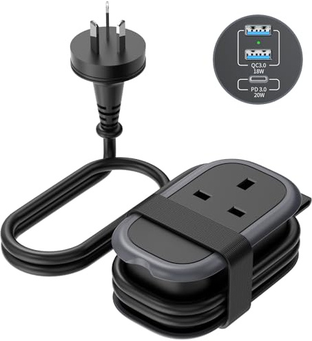 TOPREK UK to Australia Plug Adapter with 1.06M Lead, PD 38W Fast Charging with 2 USB-A and 1 USB-C Travel Adapter for Australia China New Zealand Fiji Argentina (Type I)