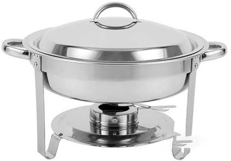 FOELANNE Chafing Dish Buffet Set, 4-Piece Stainless Steel Chafing Dish Buffet Set 6L With Glass Lid And Lid Holder