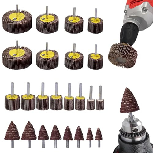 24Pcs 80 Grit Sanding Flap Wheels Abrasive Wheel Set, Polishing Disc Sanding Heads Attachment Polishing Disc Sanding Drill Bit Heads for Rotary Tool Polishing Grinding Deburring,12 Common Sizes