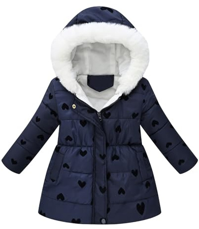 Generisch Abrigo de invierno para bebés con capucha, para niño o niña, chaqueta acolchada, resistente al viento, con cremallera, ropa cálida, marine, 4-5 años