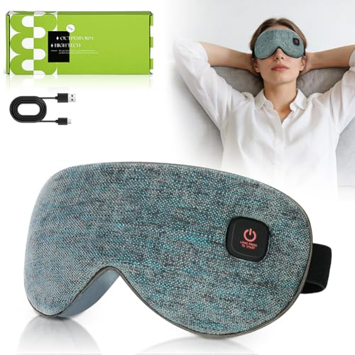BUTBU Antifaz para Dormir, Mascarilla para Ojos Calentada, Antifaz Ojos Secos Cargador, con Batería 1000mAh, USB, Control de Temperatura, para La Migraña y Mejorar el Sueño, Gris