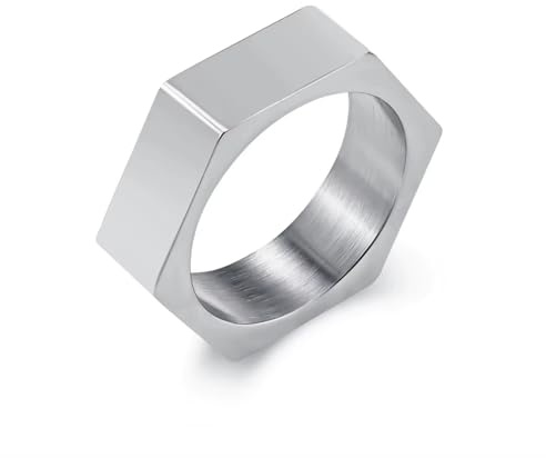 Cadoline Anillo de acero inoxidable para hombre con banda hexagonal de 6 mm, color plata, talla 11