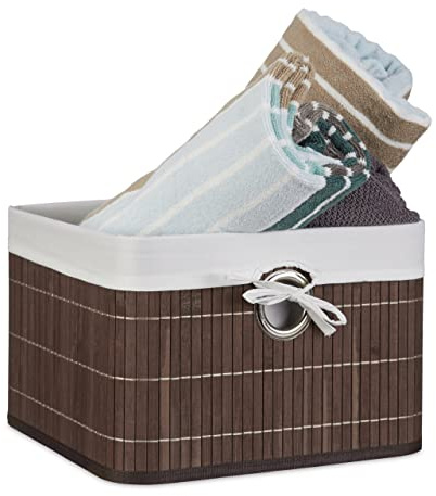 Relaxdays Corbeille Panier de rangement Housse amovible poignée Boîte de stockage étagère armoire H x l x P 20 x 31 x 31 cm- marron