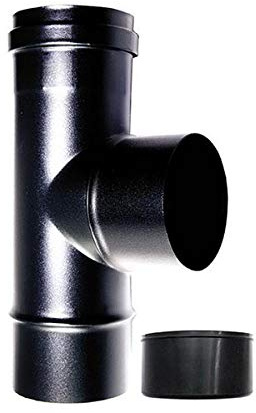 Raccordo caldaia a T 90 fm-m DN 100 ridotto 80 mm smaltato 600 gradi stufa pellet tubo nero CE Made in Italy