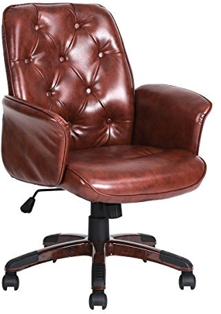 Homy Casa Bürostuhl Chefsessel 64 x 61,5 x 90–98 cm - Vintage Glossy Hochglanz PU Kunstleder - Metall - Höhenverstellbar - Drehbare Rollen - Braun