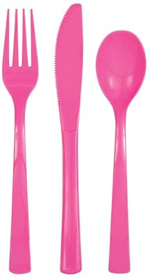 Kunststoffbesteck für 6 Personen - Dunkelrosa - 18-teilig, Hot Pink