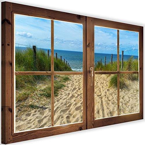 Feeby Cuadro en Lienzo Ventana Falsa 90x60 cm 1 Pieza Modernos Impresión Artística Calidad Fotografica Imagen Decoración de Pared Salon Dormitorio Cocina Oficina Pasillo Paisaje Mar Multi