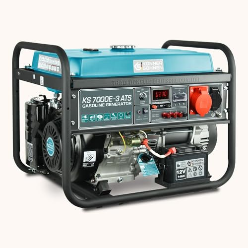 Groupe électrogène à essence KS 7000E-3 ATS courant triphasé (400V), système ATS intégré, puissance maximale 5500 W, démarrage manuel/électro/automatique, 1x16A (400V), 1x16A (230V), écran LED