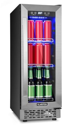 Klarstein Beerlager 56 Getränkekühlschrank, 56 Liter, 20 Flaschen, Unterbaufähig, 82 cm Höhe, Glastür mit Edelstahlrahmen, 3 Einschübe, Temperatur: 0-10 °C, Touch-Bedienfeld, schwarz