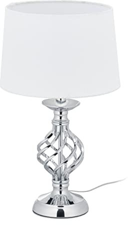 Relaxdays Tischlampe modern, Nachttischlampe Touch, 3 Stufen dimmbar, E14, Tischleuchte edel, 43,5 x 25 cm, silber/weiß