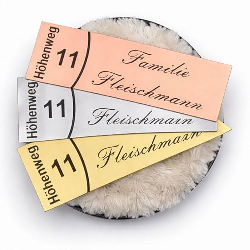 Personalisierbares Klingelschild – Straße Hausnummer – graviertes Namensschild – selbstklebend mit 3M – wetterfest – Made in Germany – viele Farben & Größen – Kunststoffschild für Briefkasten