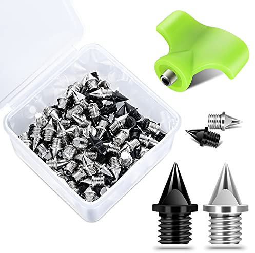 Nuolifee 1/4 Inch Track Spikes, 100 Pieces Steel Track Shoe Spikes Replacements and Spike Wrench for Sports Running Track Shoes Golf Spikes