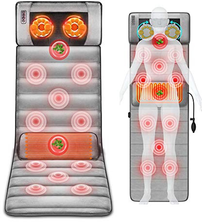 Matelas de massage Tapis de massage chauffant Shiatsu avec 20 têtes de massage à pétrissage du cou, coussin chauffant pour tout le corps pour le soulagement des maux de dos, cou, épaule