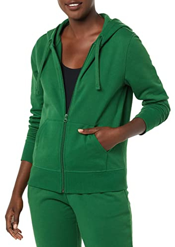 Amazon Essentials Women's Fleecehoodie i fransk frotté med full dragkedja (Finns i plusstorlek), Grön, S
