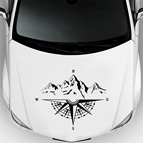 YlRNhe Auto-Aufkleber – Berg-Kompass für Motorhaube, Wasserdichter Vinyl-Aufkleber für Autofenster/Grafik-Körperseiten, 19,68''x 16,14'' (Schwarz)