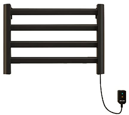 SKYLYZH Portasciugamani Elettrico, Scaldasalviette, Termoarredo Elettrico, 550x350mm, Temperatura Costante 55°, Riscaldamento in Fibra di Carbonio, Bagno a Parete Asciugabiancheria-Black||Right