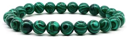 Svadia Super Malachit-Kristall | Wunderschönes, lebendig grünes Mineralschmuckstück | Natürlich und zertifiziert | Unisex elastisches Malachit-Kristallarmband, 16 cm, Perlen 8 mm | Positive Wirkung |