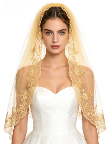 Voile de mariée pour femme avec peigne et paillettes, voilette de mariage légère avec motif délicat, voile musulman monocouche pour mariage et église