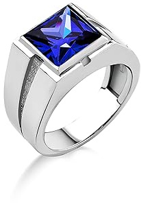 BySilverStone - Signet Blauer Saphir-Silber-Statement-Herrenring, Blauer Stein-Herren-Solitärring Für Männer, Quadratisch Geschliffener Steinring Für Männer, Kleiner Saphir-Ring