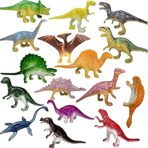 BLMHTWO Lot de 16 mini figurines de dinosaures, assortis jouets en plastique pour gâteaux de dinosaures
