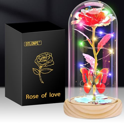 Otlonpe Muttertagsgeschenke für Mama, Ewige Rose Personalisiert Frauen, Blumen Valentinstag Weihnachten Geburtstagsgeschenk für Frauen Mama Freundin Oma (Rot-Holzmaserung)