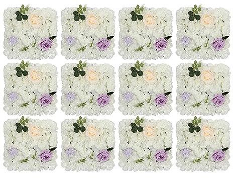 MooBeey 12 Stück Weiß Künstliche Blumen Wand Kunstblumen Deko, 38x38 cm Künstliche Blumen Wand Panel Hintergrund, Künstliche Dekoblumen Blumenwand Paneele für Hochzeit, Party, Fotohintergrund