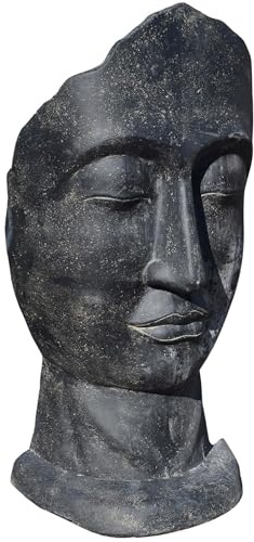 Teako Design Garten Deko Figur Frauenkopf Medea, 60 x 47 x 120 cm, Asiatische Gartengestaltung, Skulptur für Garten, Wetterfeste Gartenfiguren, Antikgrau Patina, HauptSOX-1005