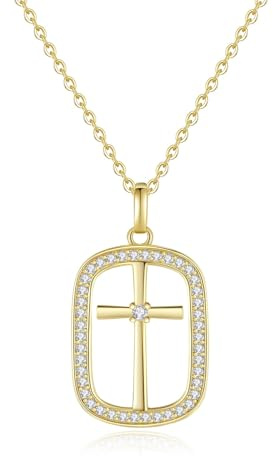 GAVU Kette mit Kreuz für Damen Silber 925 Kreuz Anhänger Gold Silber, Kreuz Kette Damen