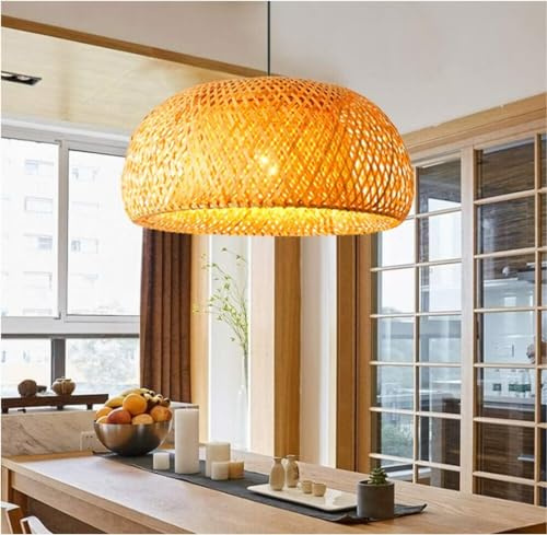 GUANSHAN Lampadario in bambù intrecciato a mano, filo di bambù naturale, stile pastorale, lampada a sospensione, plafoniera per ristorante, caffetteria, camera da letto, ingresso