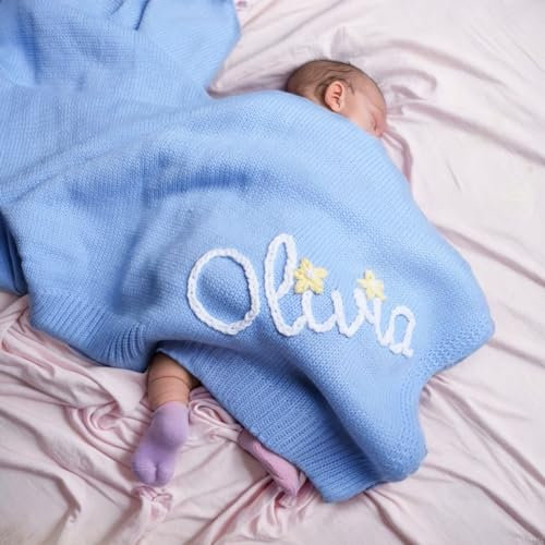 ZXH Babydecke, Babydecke, weich, atmungsaktiv, Geschenk für Neugeborene, 76,2 x 101,6 cm, handgefertigt, bestickt, gestrickt, Babydecken, personalisierbar, Babydecke, Geschenk für Jungen