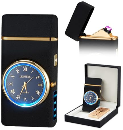 SKRFIRE Accendino Elettrico Moderno USB - Accendino al Plasma Minimalista con Torcia e Display Orologio, Finitura Metallica Opaca, Regalo Personalizzato per Coppie - Per Casa e Viaggi(nero opaco)