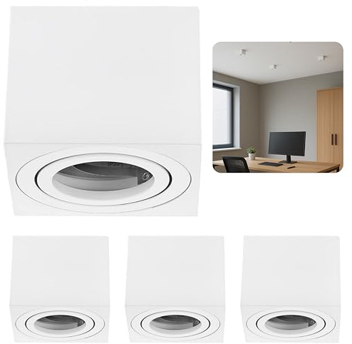 Sweet Led 4x Deckenspots Aufputz 50mm Aluminium Aufbauspots schwenkbar 80x80mm 230V Aufbaustrahler - weiß matt, eckig